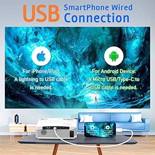 DRJ 8500Lumens 5G WiFi Projector Full HD Native 1080p 4K Projector Synchronize Smartphone Screen Compatible with TV Stick/hdmi/ps4/dvd Player/AV for O