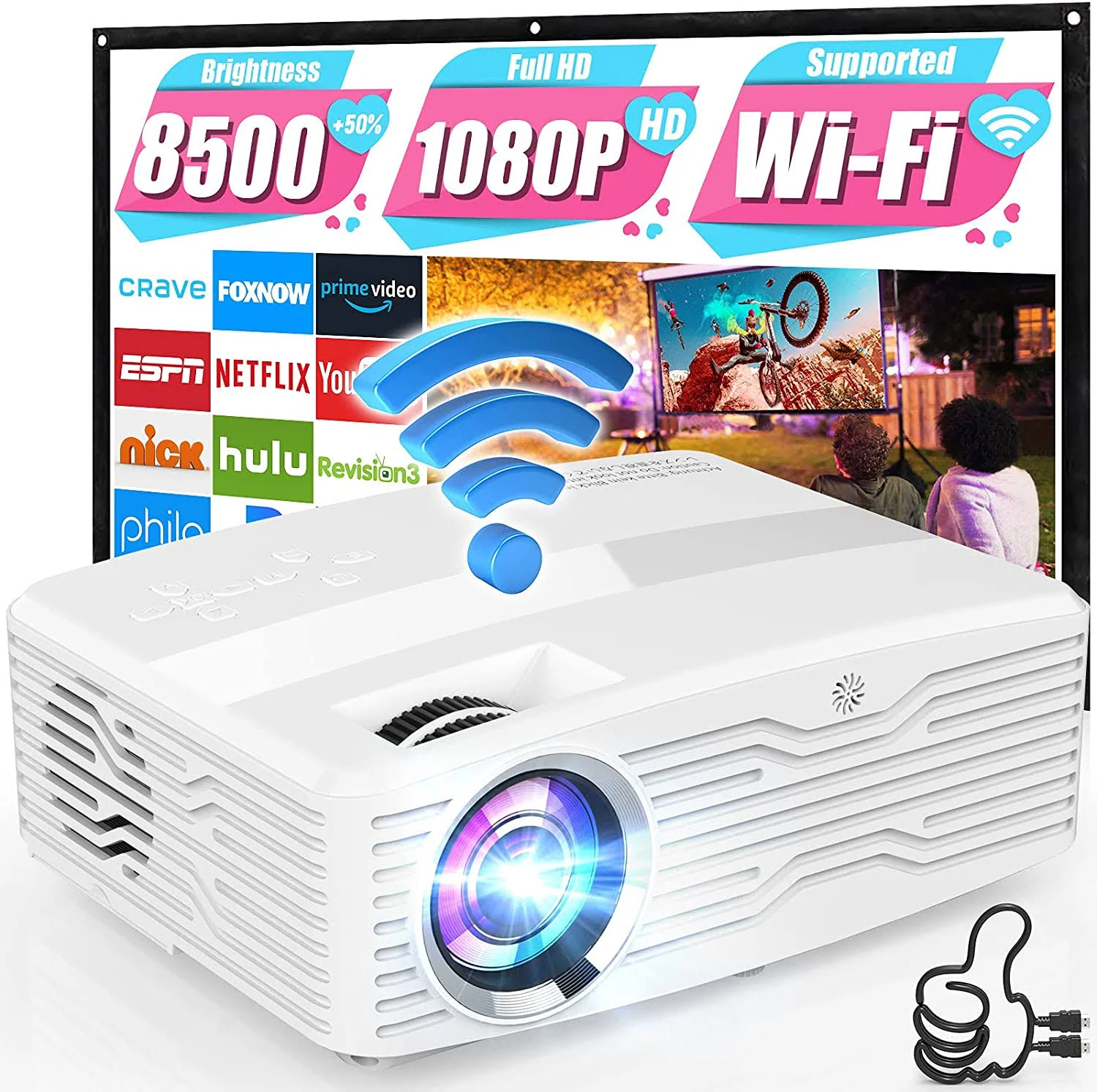 DRJ 5G WiFi 4K Projector 8500Lumens Native 1080p Full HD Projector LCD Projector for Outdoor Movies Wireless Mirroring/4k/smartphone/tv Stick/hdmi/usb