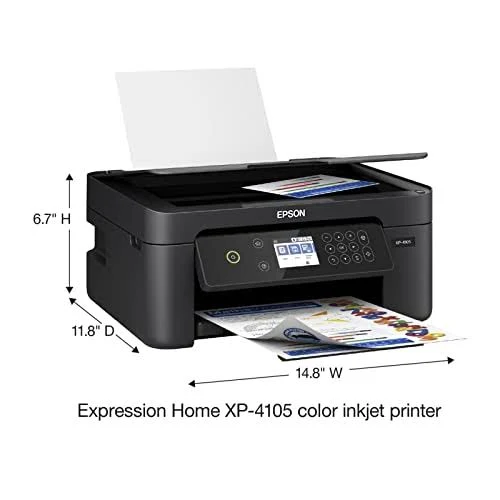 Epson Expression Home XP-4105 Wireless All-in-One Color Inkjet Printer for Home Office, Black 每 Print Copy Scan 每 2.4∪ Color LCD, 10.0 ipm, 5760 x