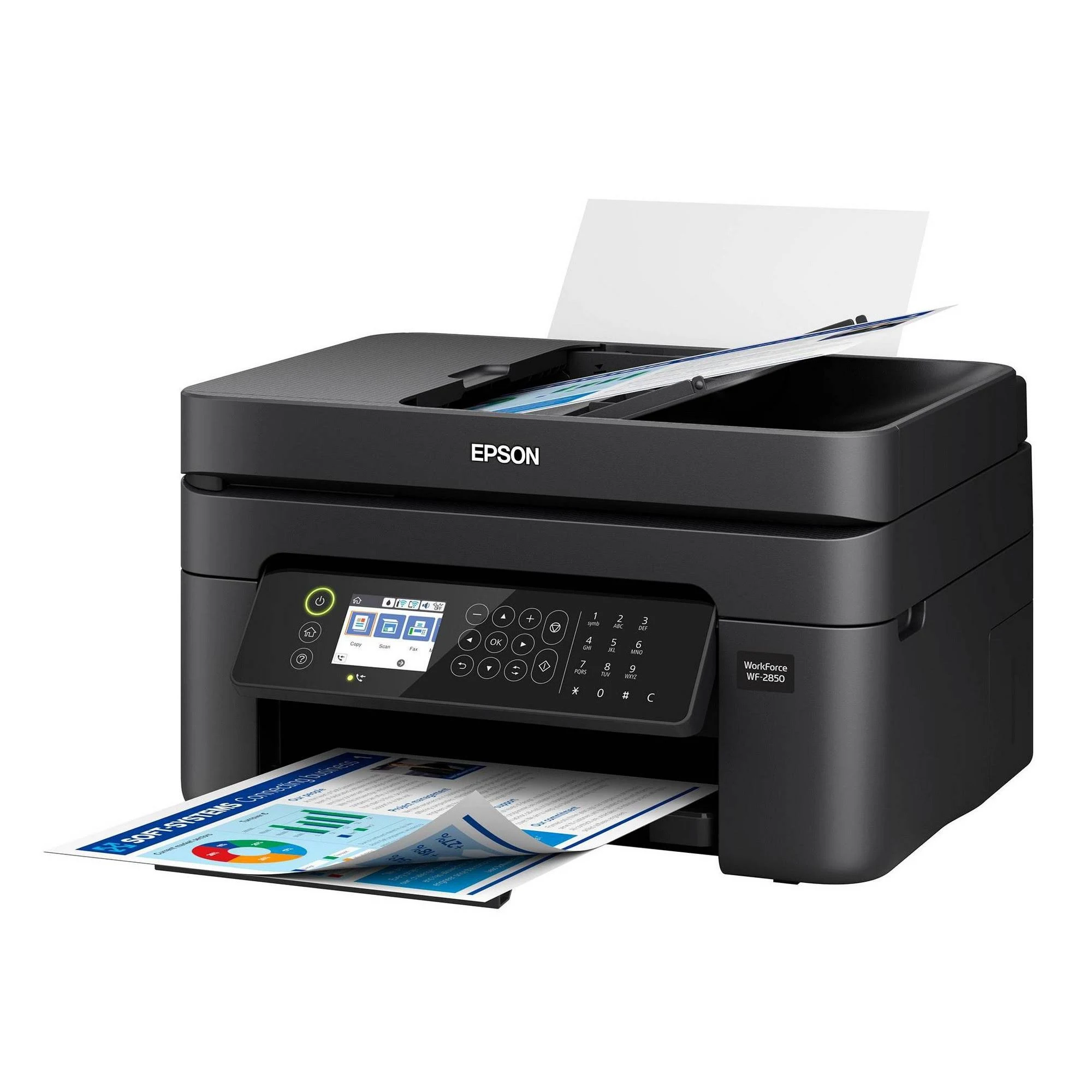 Epson WorkForce WF-2850 All-in-One Wireless Color Inkjet Printer, Black 每 Print Scan Copy Fax 每 10 ppm, 5760 x 1440 dpi, 8.5 x 14, Auto 2-Sided