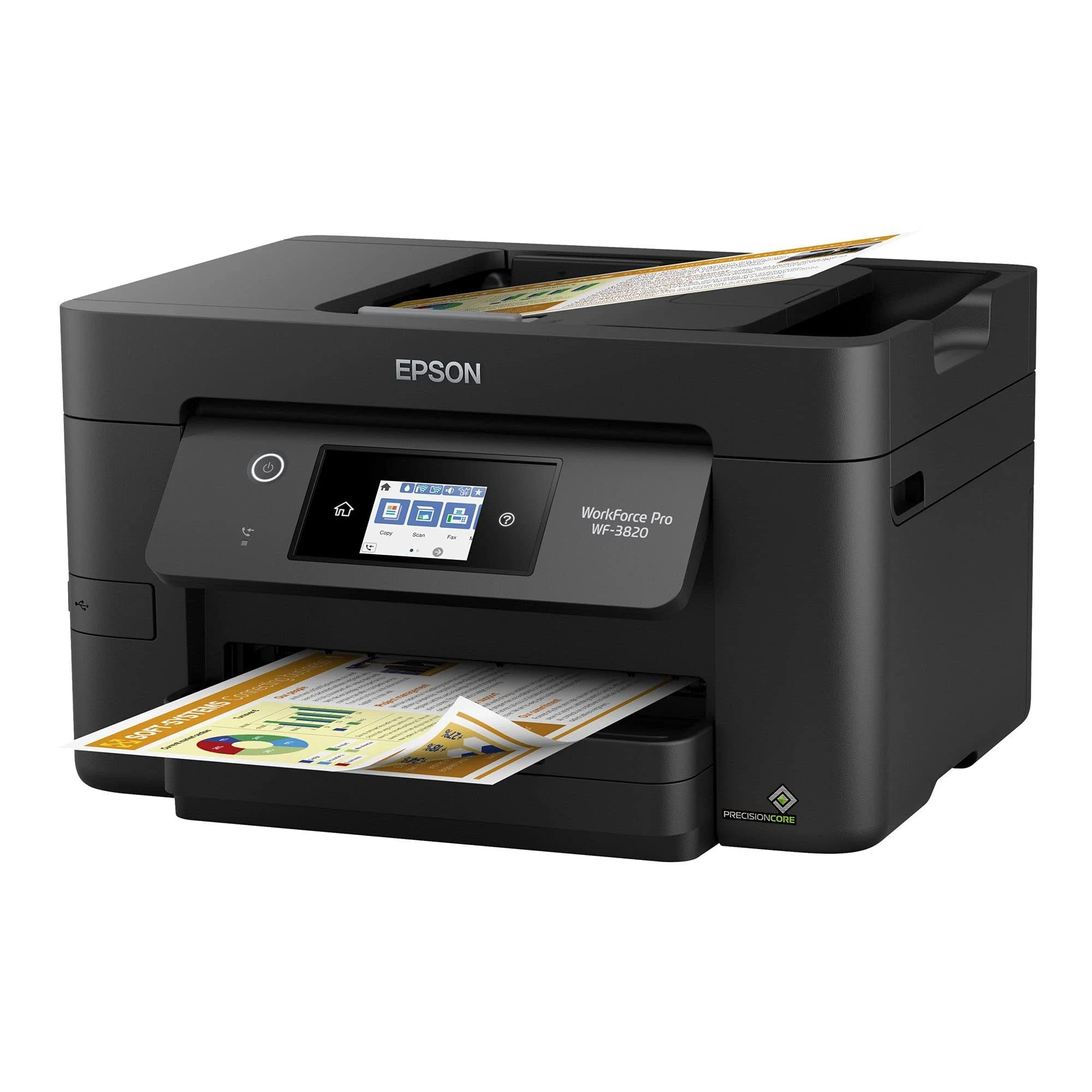 Epson WorkForce Pro WF-3820 All-in-One Wireless Color Inkjet Printer 每 Print Scan Copy Fax- 21 ppm, 4800 x 2400 dpi, 2.7∪ Touchscreen, Auto 2-Sided