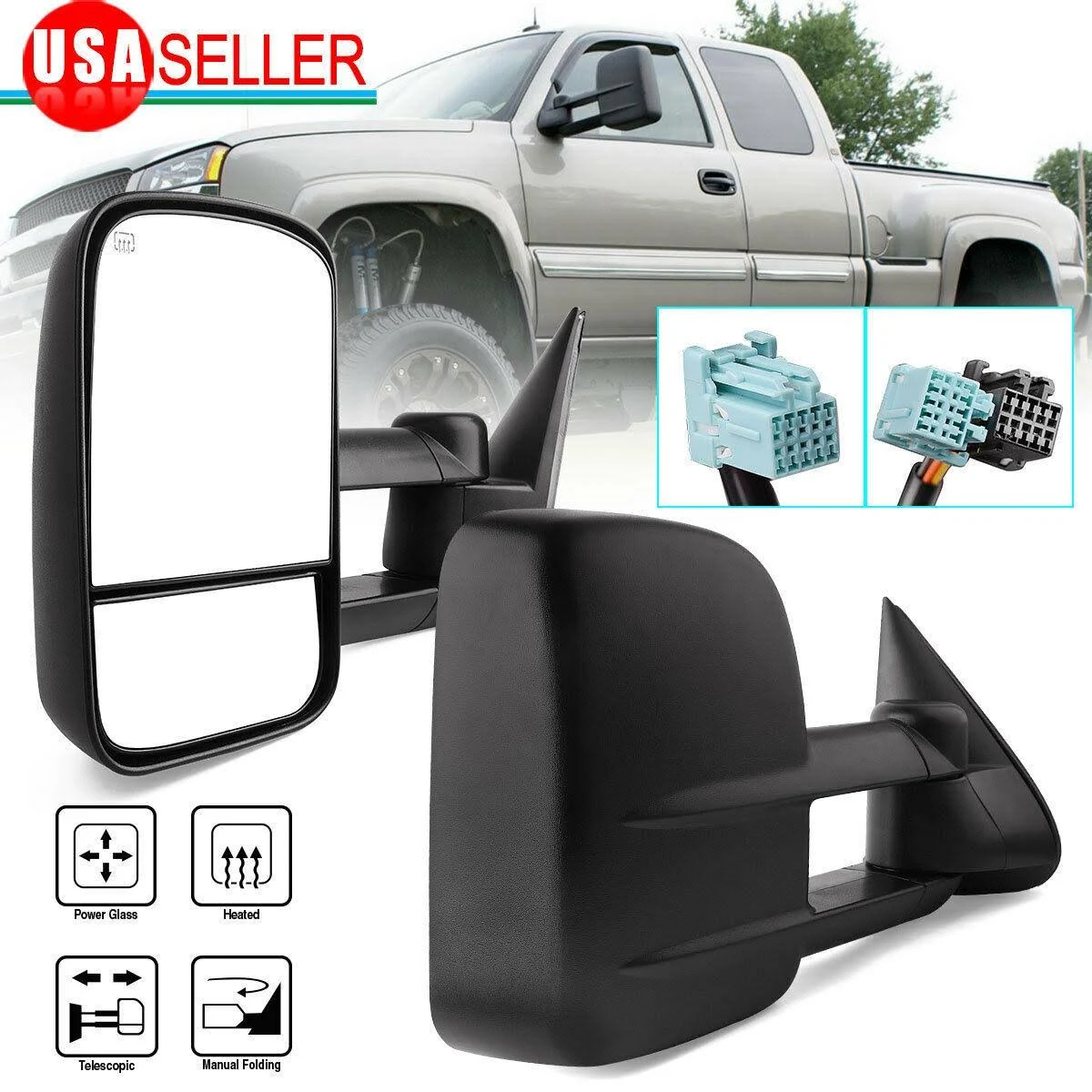 YITAMOTOR 2003-2006 Chevy Silverado GMC Sierra Extendable Tow Mirrors Powered Heated