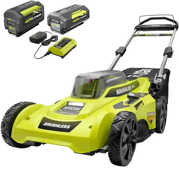 Ryobi 40V Brushless 20 in. Cordless Battery Walk Behind Push Lawn Mower with (2) 6.0 Ah Batteries and Charger