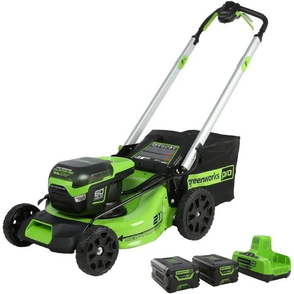 Greenworks Pro 21 in. 60V Battery Cordless Self-Propelled Walk-Behind Lawn Mower with (2) 4.0 Ah Battery and Charger