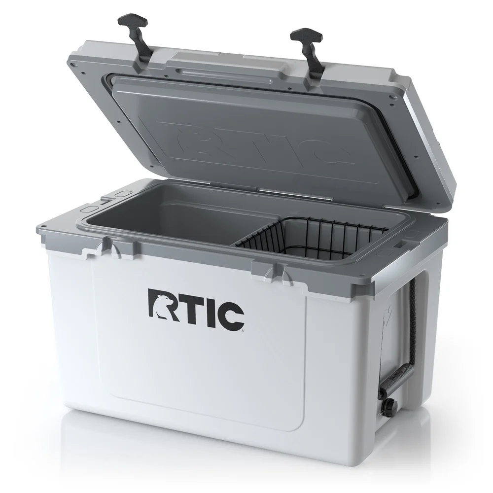 RTIC 52 Quart Ultra-Light Hard Cooler, White & Grey, Lightweight, Heavy Duty Rope Handles, T-Latch Closure