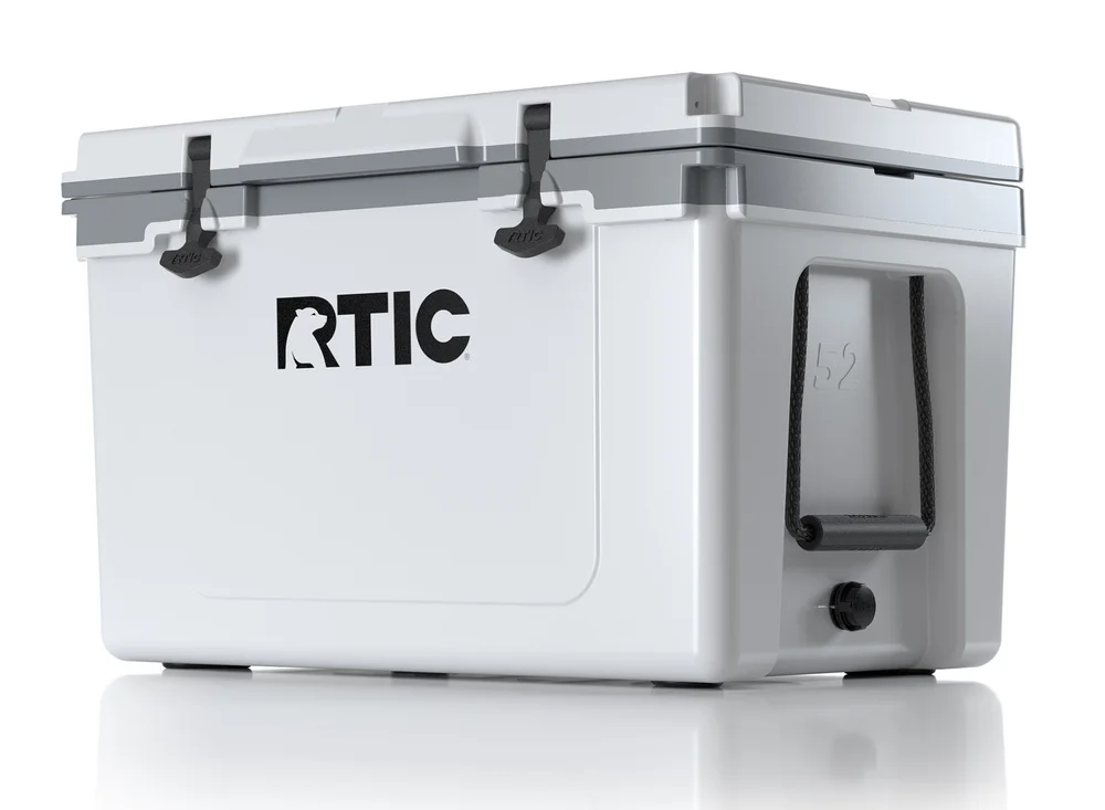 RTIC 52 Quart Ultra-Light Hard Cooler, White & Grey, Lightweight, Heavy Duty Rope Handles, T-Latch Closure