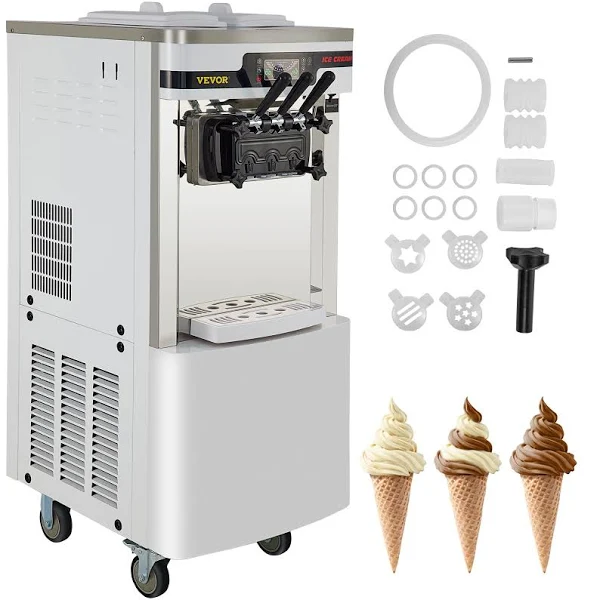 Vevor Commercial Soft Serve Ice Cream Maker Frozen Yogurt Machine 20-28L/H 2450W