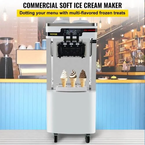 Vevor Commercial Soft Serve Ice Cream Maker Frozen Yogurt Machine 20-28L/H 2450W