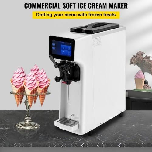 Vevor Commercial Ice Cream Maker 10-20L/H Yield 1000W Countertop Soft Serve Machine with 45L Hopper 16L Cylinder Touch Screen Puffing Shortage Alarm F