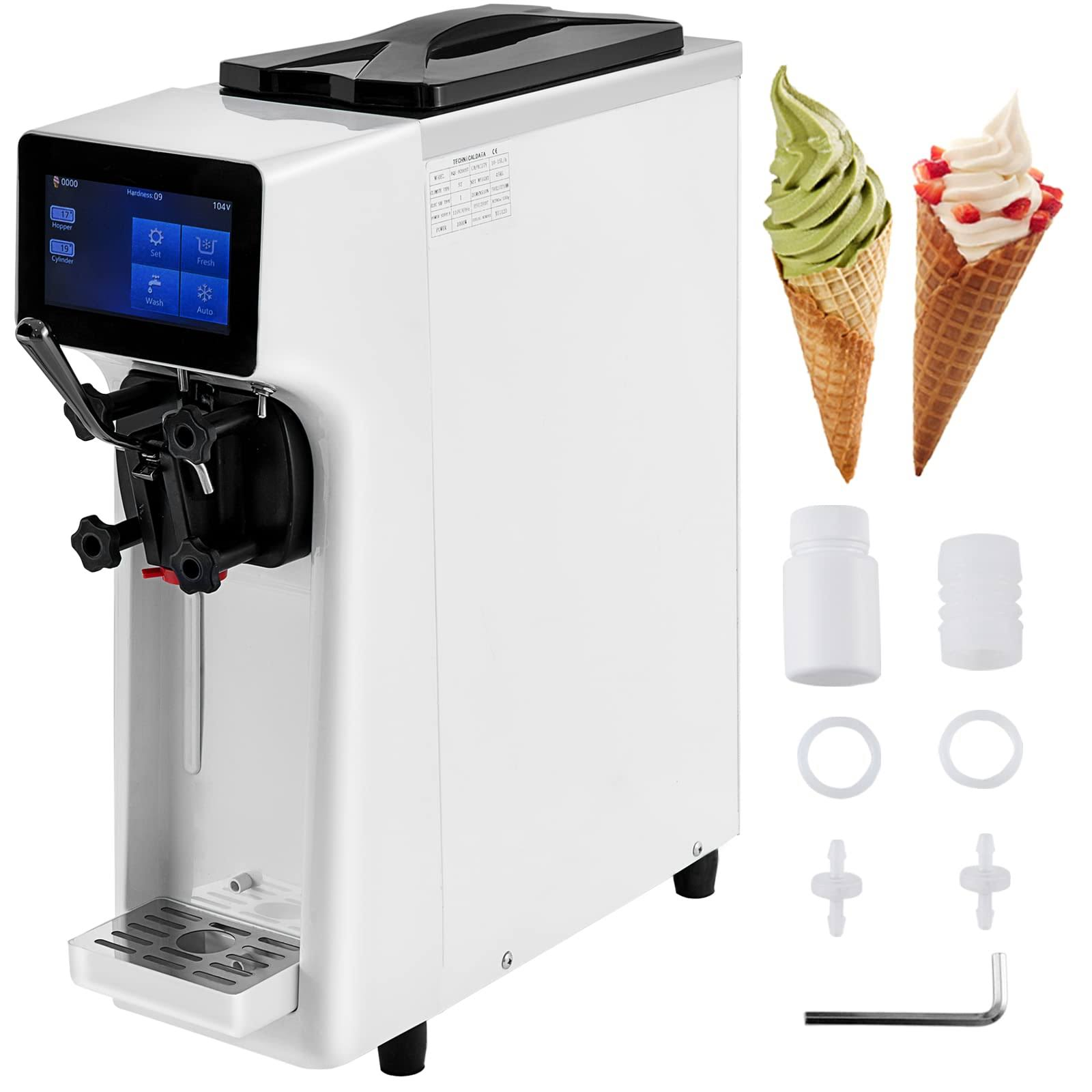 Vevor Commercial Ice Cream Maker 10-20L/H Yield 1000W Countertop Soft Serve Machine with 45L Hopper 16L Cylinder Touch Screen Puffing Shortage Alarm F