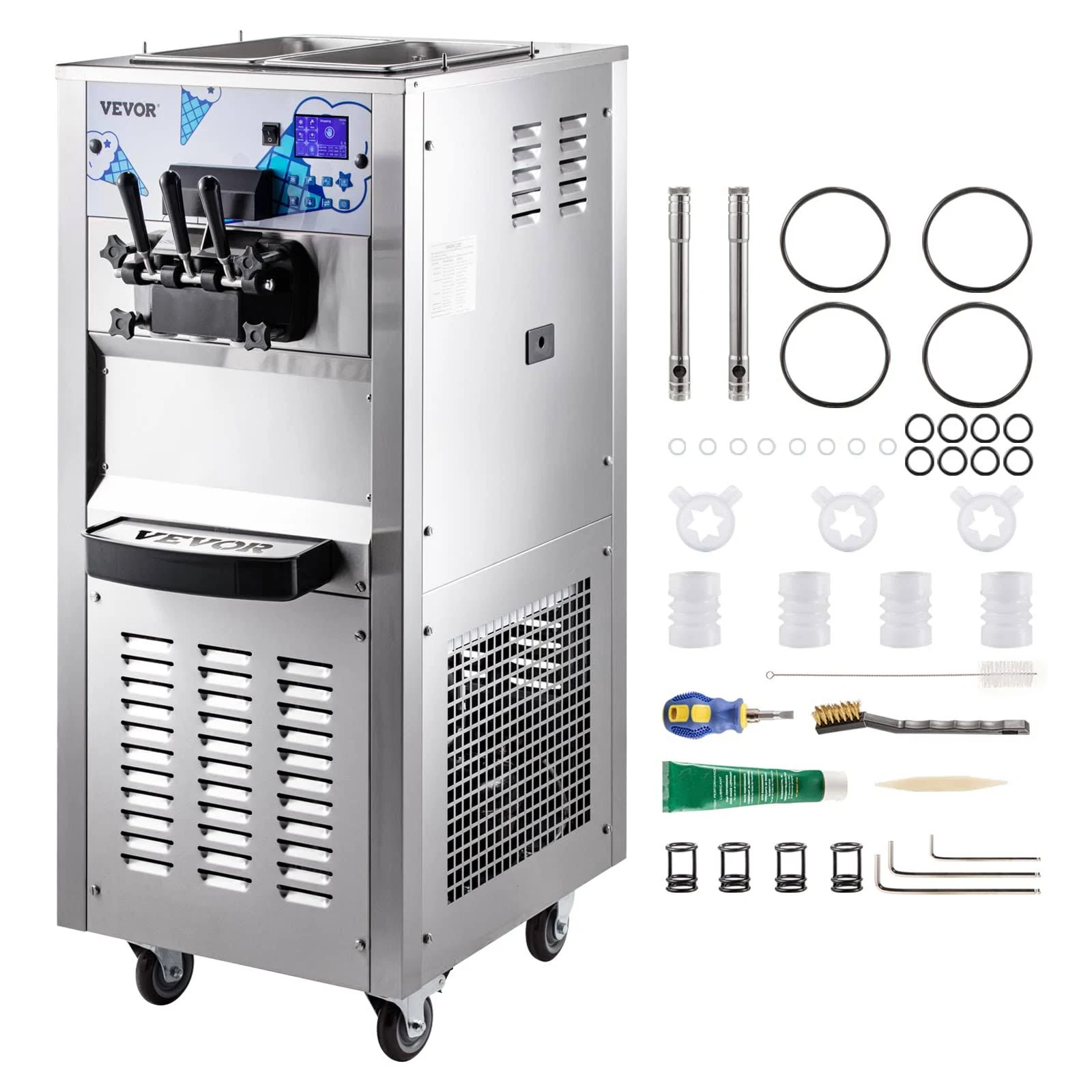 Vevor Commercial Ice Cream Machine with Two 12L Hoppers Soft Serve Machine with 3 Flavors Commercial Ice Cream Maker 2500W Compressor Soft Ice Cream