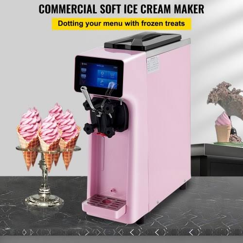 Commercial Ice Cream Maker, 10-20L/H Yield, 1000W Countertop Soft Serve Machine with 4.5L Hopper 1.6L Cylinder Touch Screen Puffing Shortage Alarm,