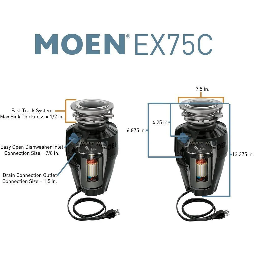 Moen Host Series 3/4 HP Continuous Feed Space Saving Garbage Disposal