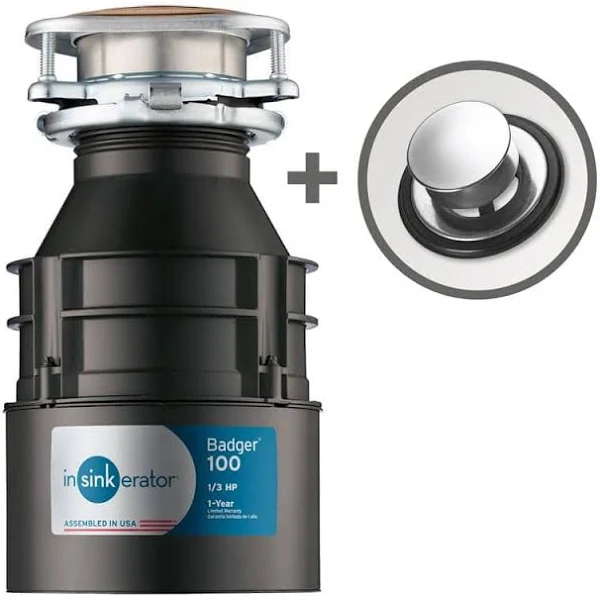 Insinkerator Badger 100 Standard Series1/3 HP Continuous Feed Garbage Disposal with SilverSaver Sink Stopper