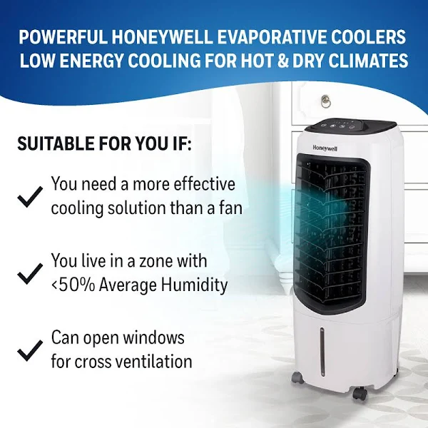 Honeywell Portable Evaporative Air Cooler, with Remote Control, White (TC10PEU)