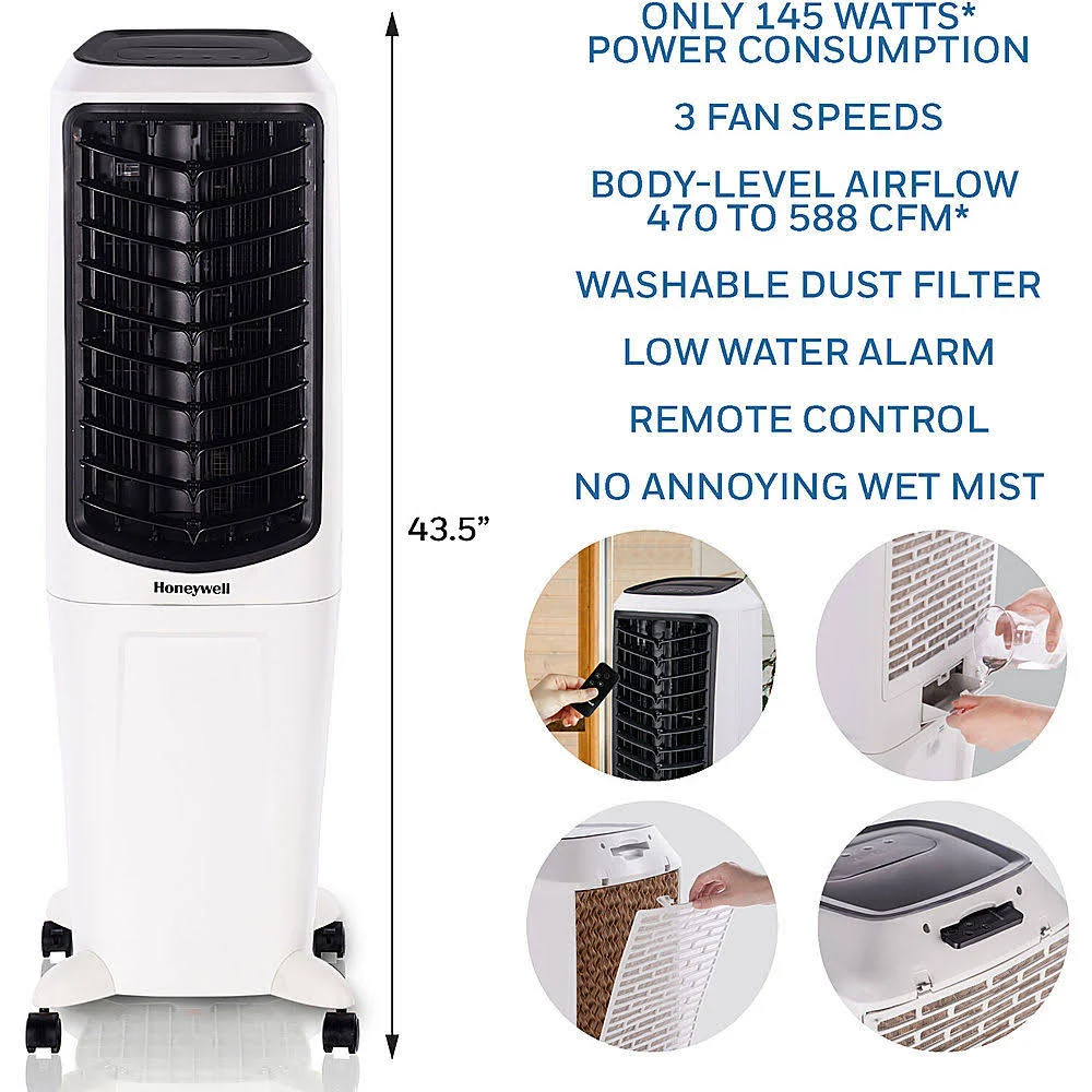 Honeywell 470 CFM Indoor Evaporative Air Cooler (Swamp COOLER) with Remote Control in White