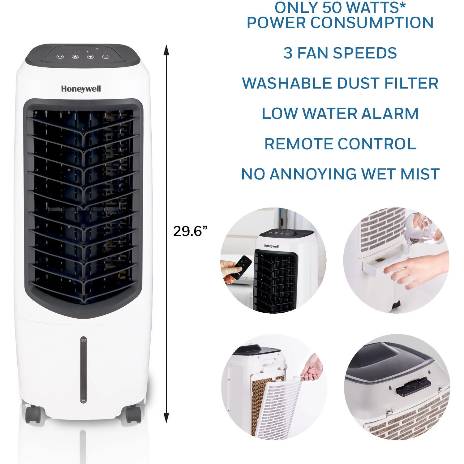 Honeywell Portable Evaporative Air Cooler, with Remote Control, White (TC10PEU)