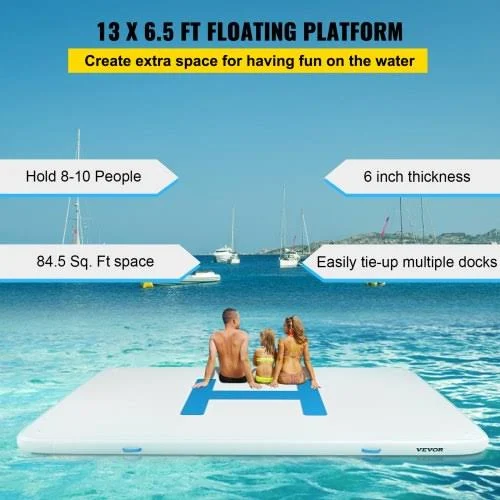 Vevor Inflatable Dock Platform Inflatable Dock 13’x6.5’x6″ Floating Dock w/ Pump