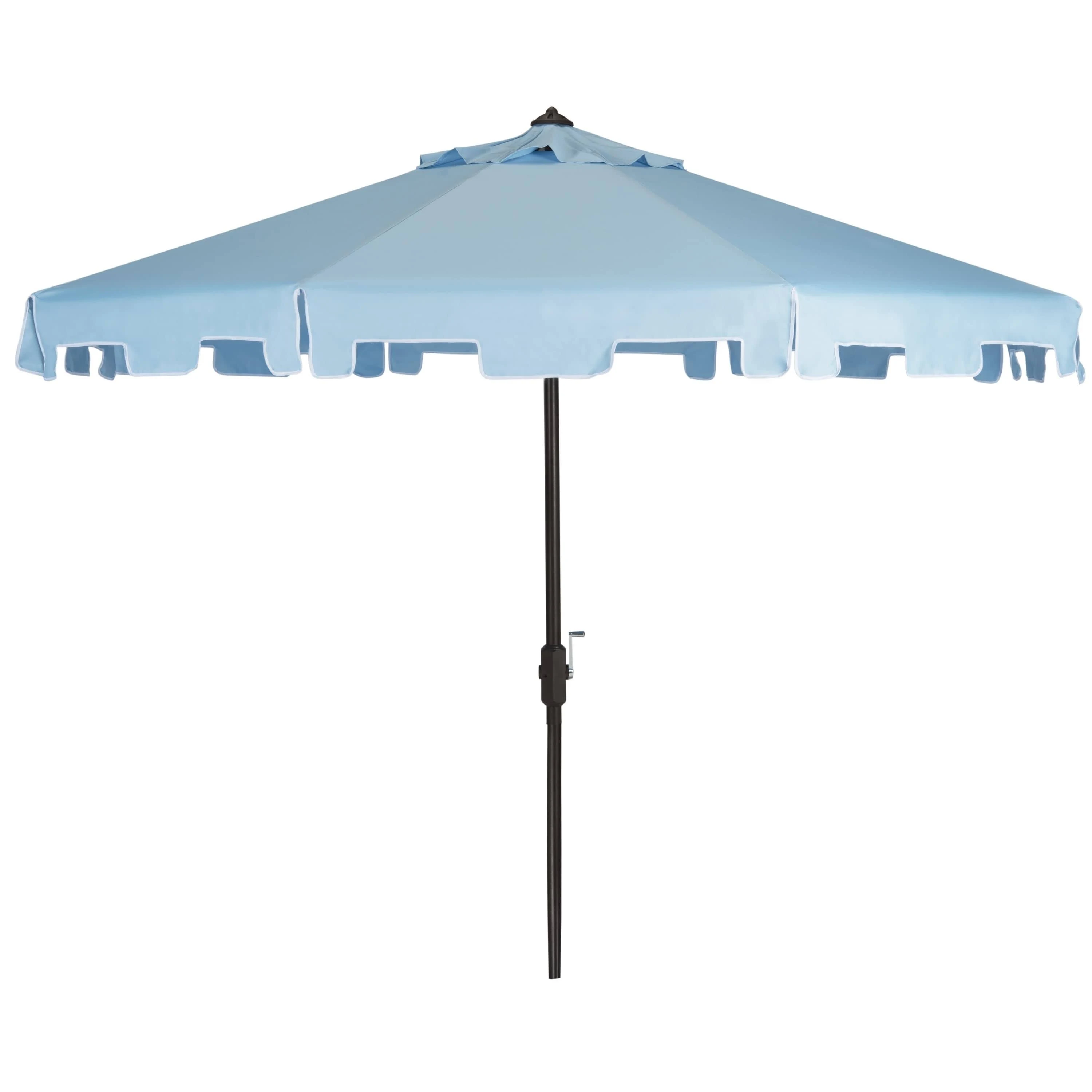 Safavieh Zimmerman 9 ft Crank Market Umbrella with Flap, Blue