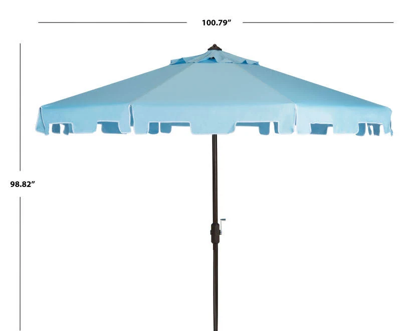 Safavieh Zimmerman 9 ft Crank Market Umbrella with Flap, Blue