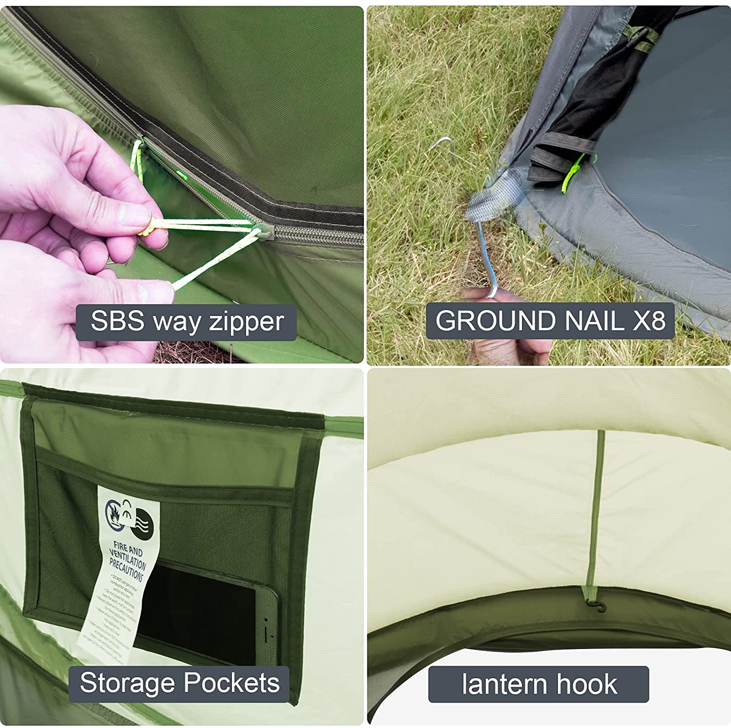 Pop Up Tents for Camping 4 Person Waterproof Tent, Size: 110*78*51, Green