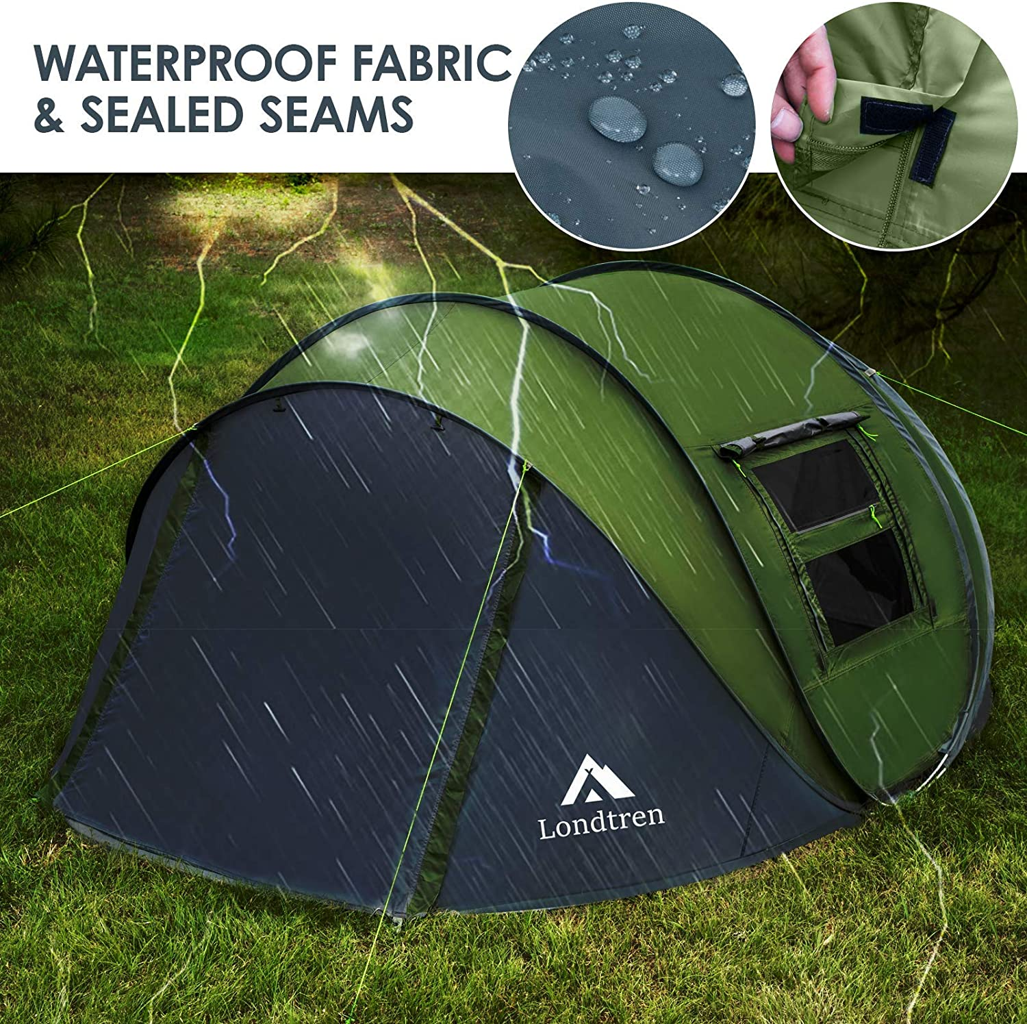 Pop Up Tents for Camping 4 Person Waterproof Tent, Size: 110*78*51, Green