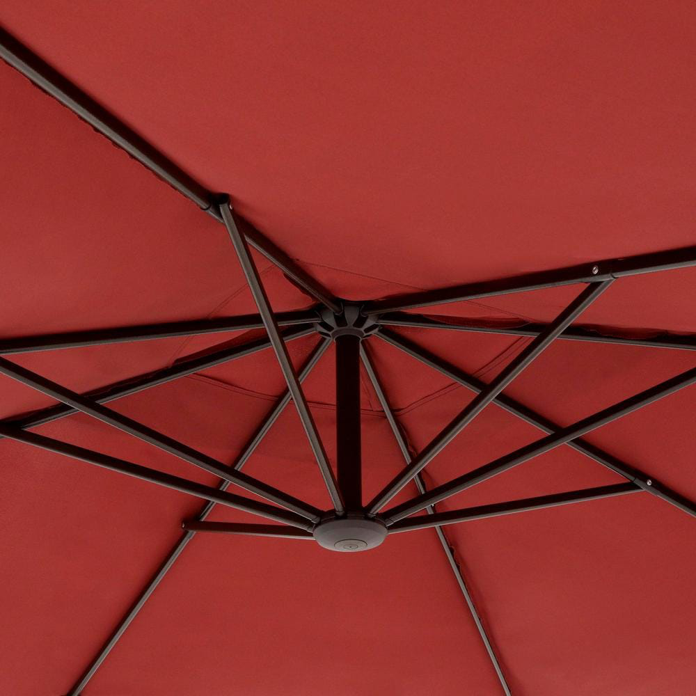 Hampton Bay 8 ft. Square Aluminum Cantilever Offset Outdoor Patio Umbrella in Chili Red