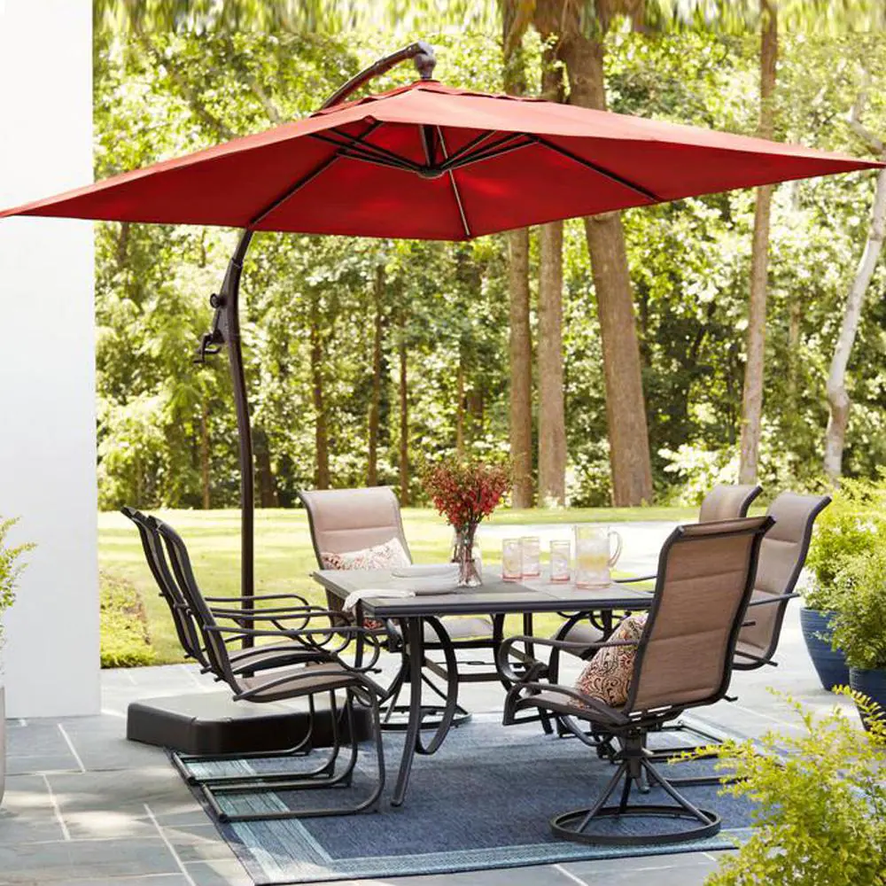 Hampton Bay 8 ft. Square Aluminum Cantilever Offset Outdoor Patio Umbrella in Chili Red