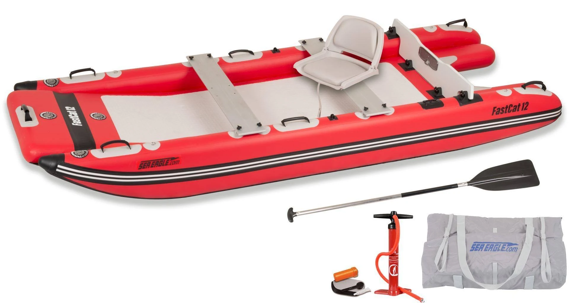 Sea Eagle FastCat12 Inflatable Catamaran Boat – Swivel Seat Canopy Package