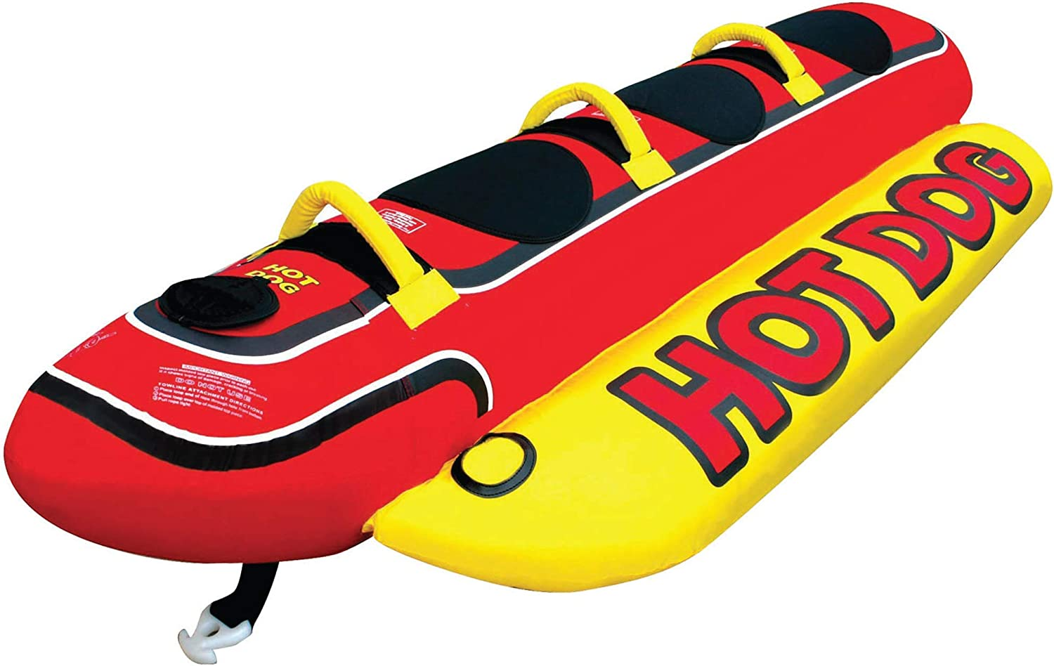 Kwik Tek Hot Dog Towable Inflatable Boat Lake Tube, 3 Person