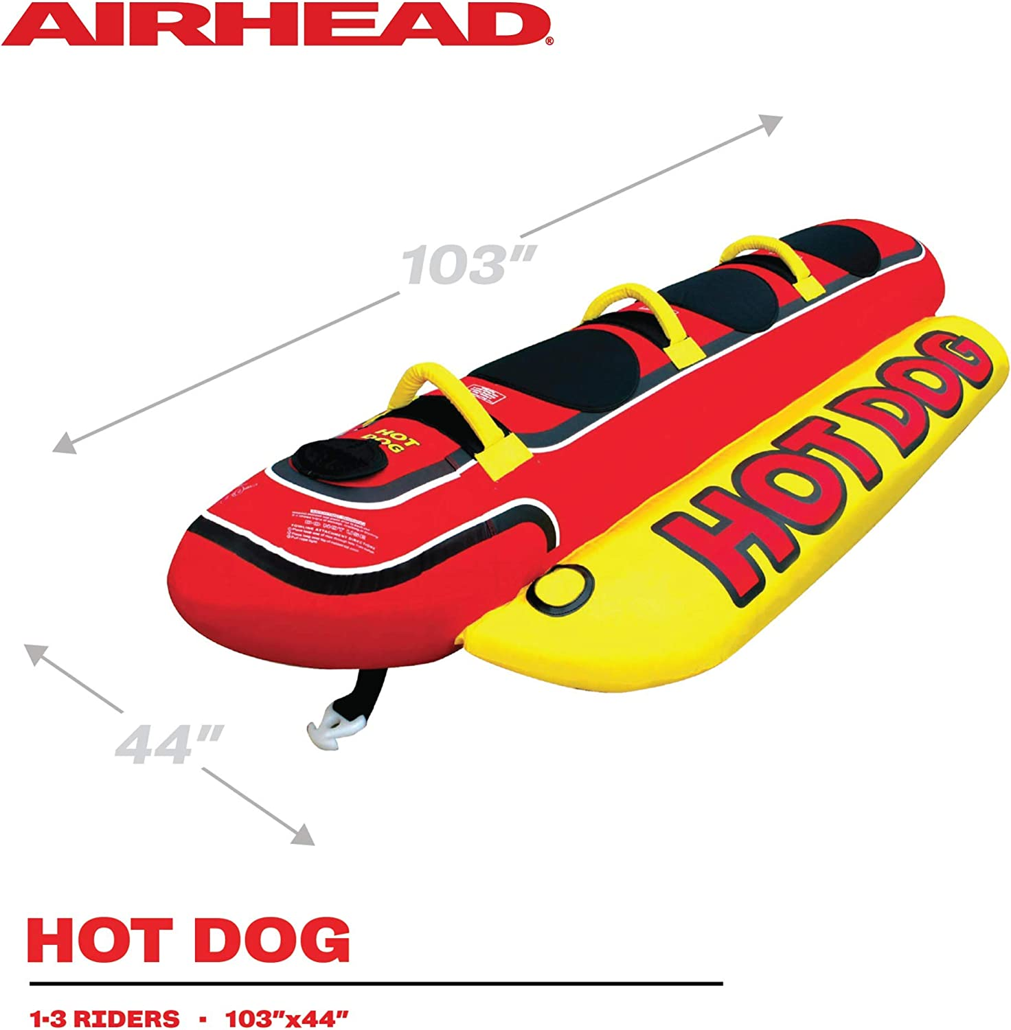 Kwik Tek Hot Dog Towable Inflatable Boat Lake Tube, 3 Person