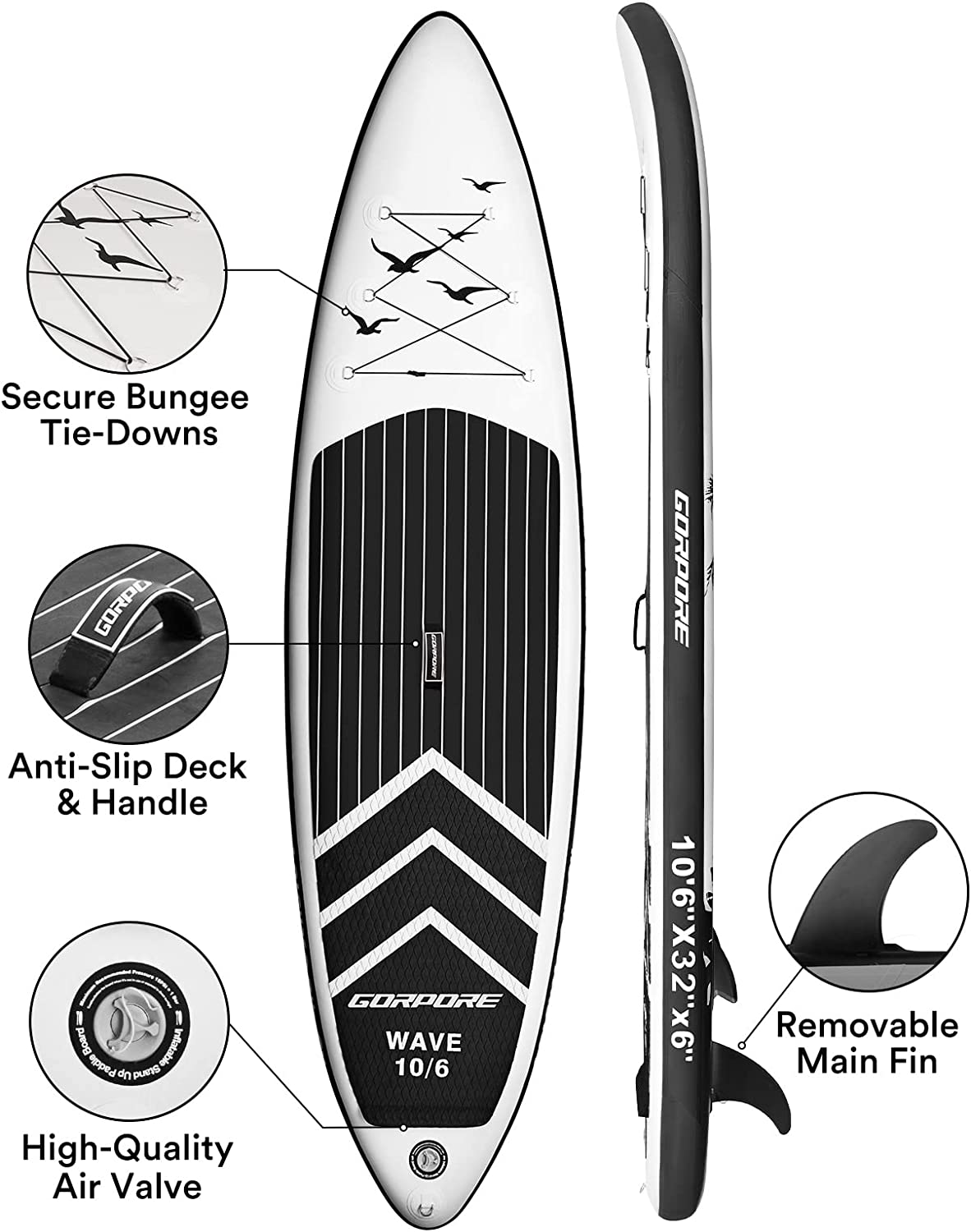 Gorpore Paddle Board, 10ft/10.6ft Inflatable Paddle Board, Stand up Paddle Board with Premium SUP Accessories & Backpack, Emergency Repair Kit,