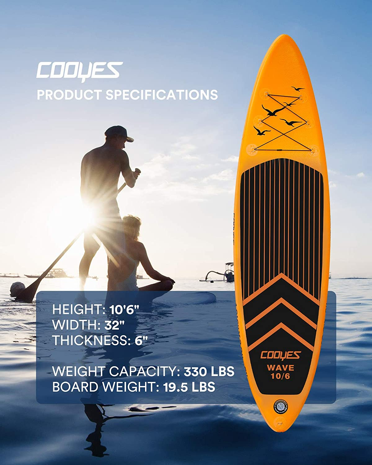 Cooyes Paddle Board 10ft/106ft Inflatable Paddle Board Stand Up Paddle Board with Premium Sup Accessories & Backpack Emergency Repair Kit Non-Slip