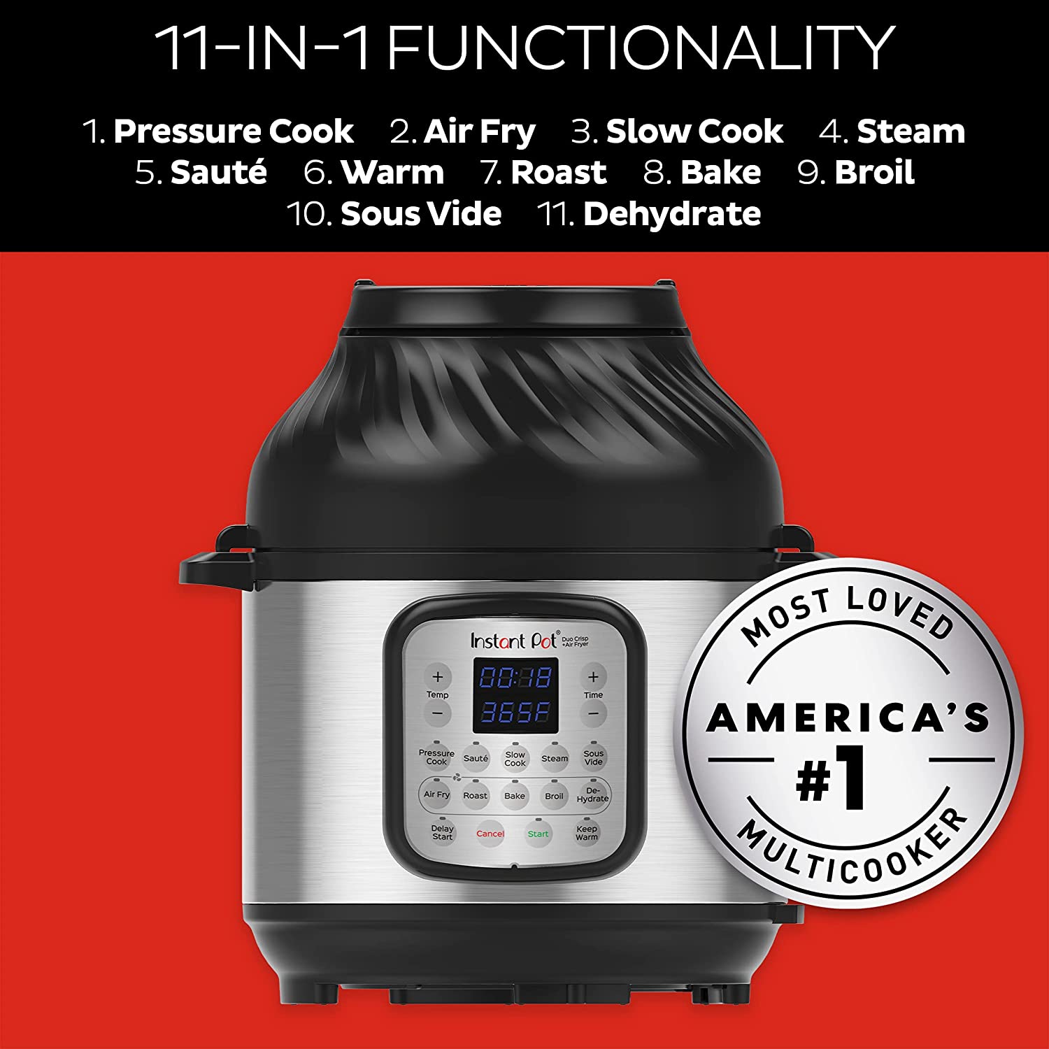 Instant Pot Duo Crisp 11-in-1 Electric Pressure Cooker with Air Fryer Lid - Black/Stainless Steel