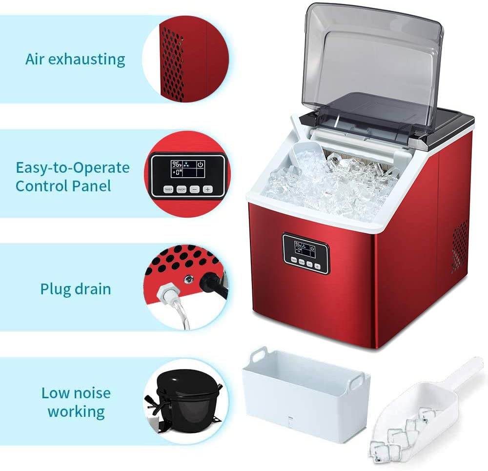 AGLUCKY Portable Ice Maker - Red
