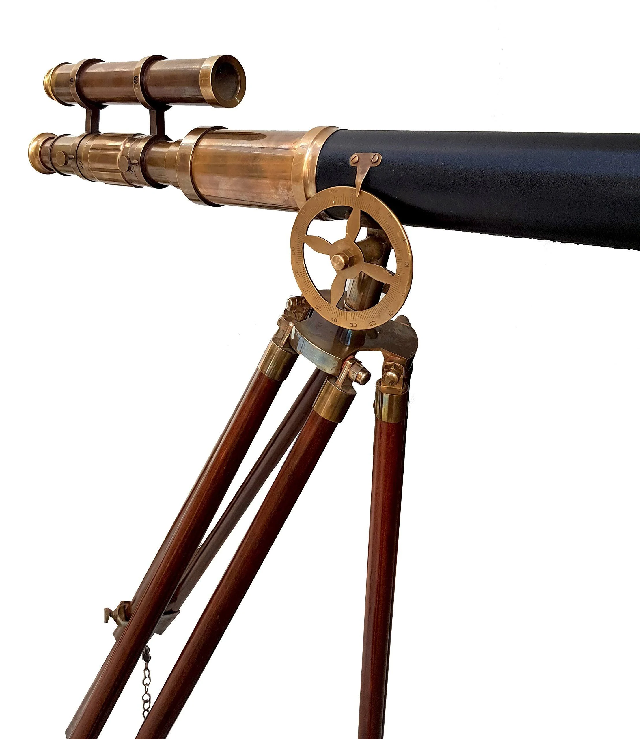 Maritime Brass Antique Double Barrel Designer Telescope with Wooden Tripod Floor Standing Telescopic Tripods 每 collectiblesBuy