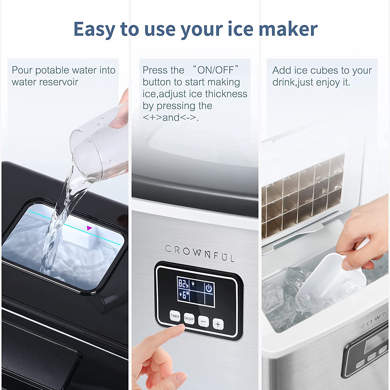 CROWNFUL Ice Maker LCD Display - White