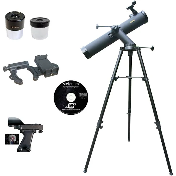 Galileo SS-80090TR 800mm x 90mm Astronomical Reflector Telescope with Smartphone Photo Adapter, Black