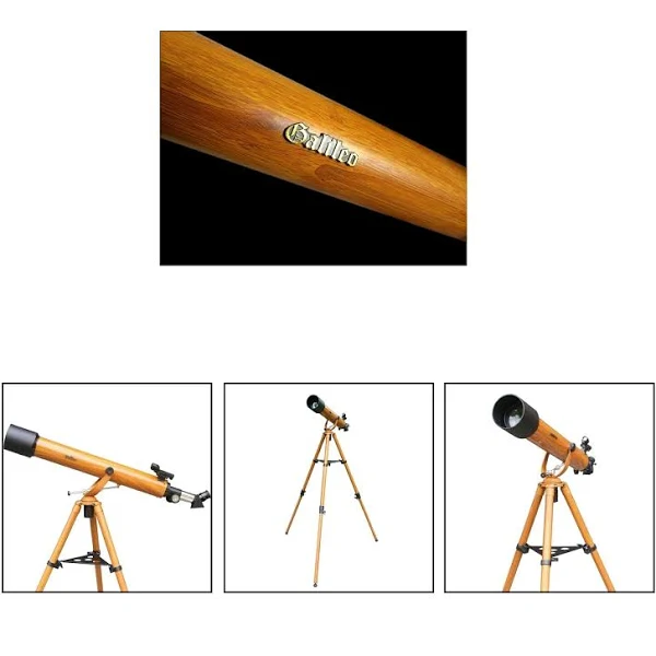 Galileo 800mm x 60mm Woodgrain Refractor Telescope with Smartphone Adapter, Wood Grain