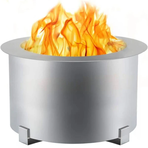 Vevor Smokeless Fire Pit 21.5 in. Outer Diameter Stove Bonfire Stainless Steel Smokeless Fire Bowl for Picnic Camping Parties, Silver