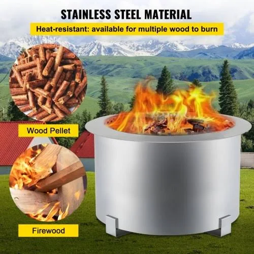 Vevor Smokeless Fire Pit 21.5 in. Outer Diameter Stove Bonfire Stainless Steel Smokeless Fire Bowl for Picnic Camping Parties, Silver