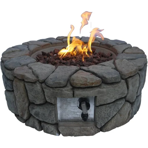 Peaktop Outdoor Stone Propane Gas Fire Pit with Cover, Stone