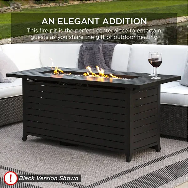 Best Choice Products 57in 50,000 BTU Rectangular Propane Aluminum Gas Fire Pit Table w/ Cover, Glass Beads – Gray