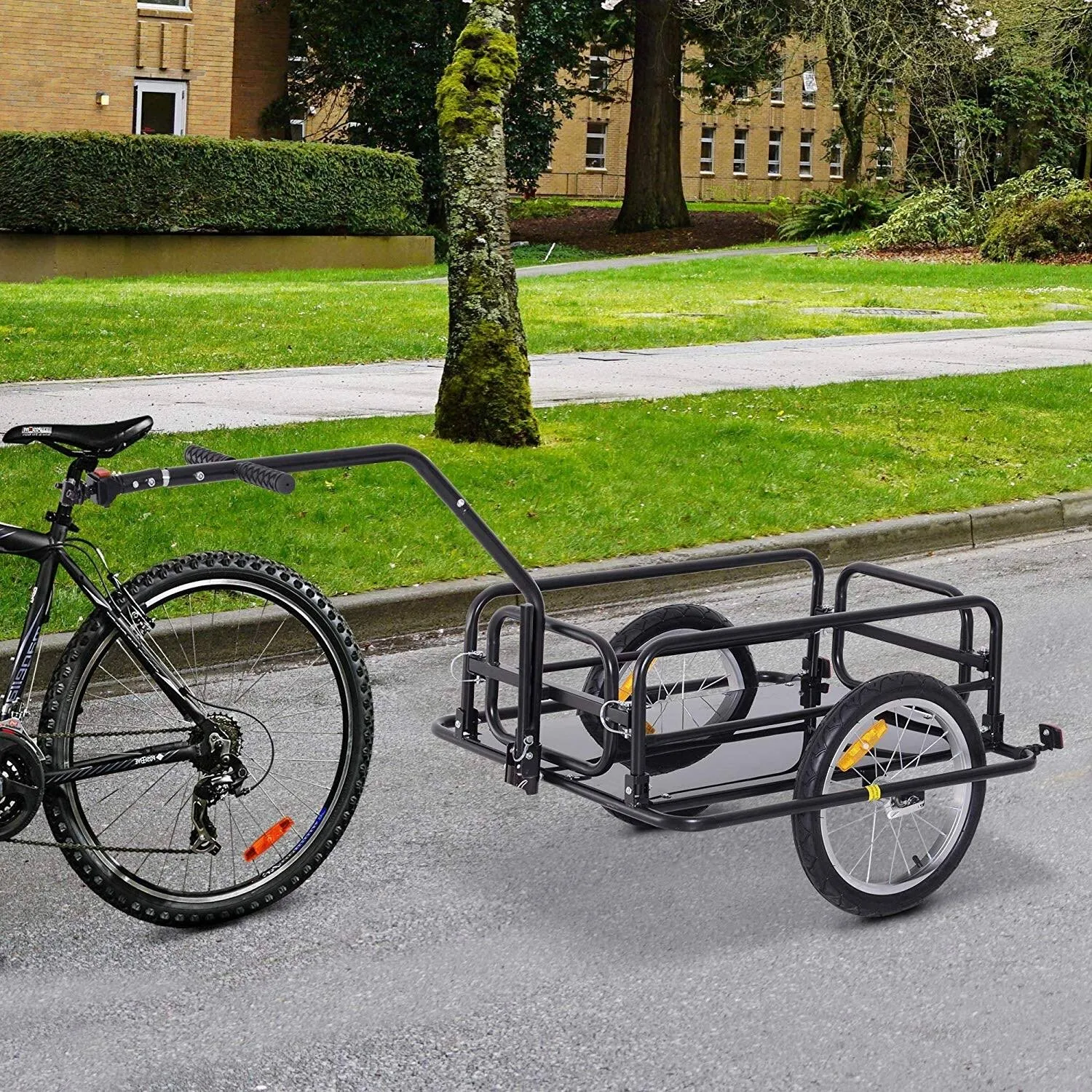 Aosom Folding Bike Cargo Trailer Cart with Seat Post Hitch ¨C Black