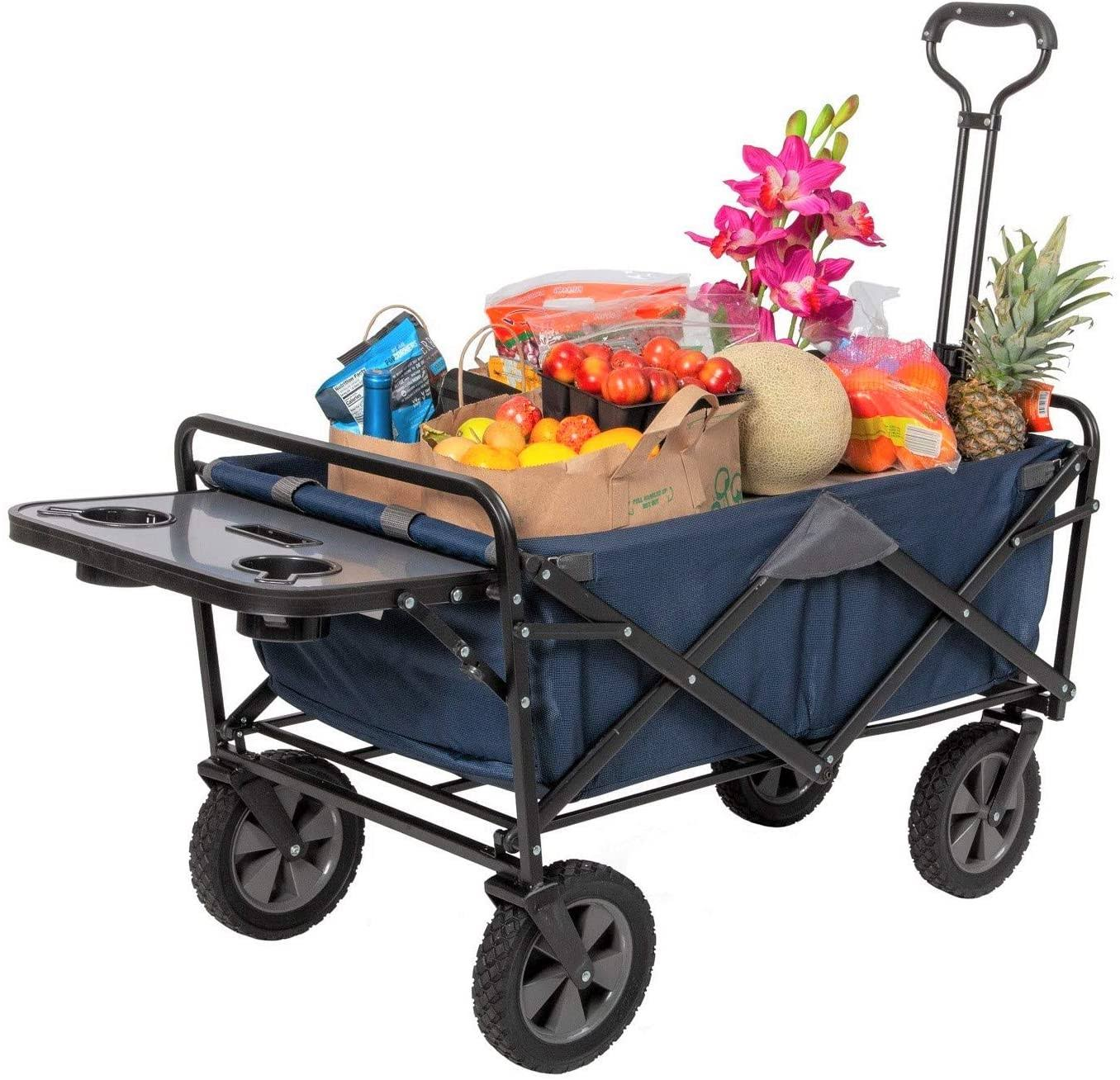 Mac Sports Collapsible Folding Outdoor Garden Utility Wagon Cart with Table, Navy