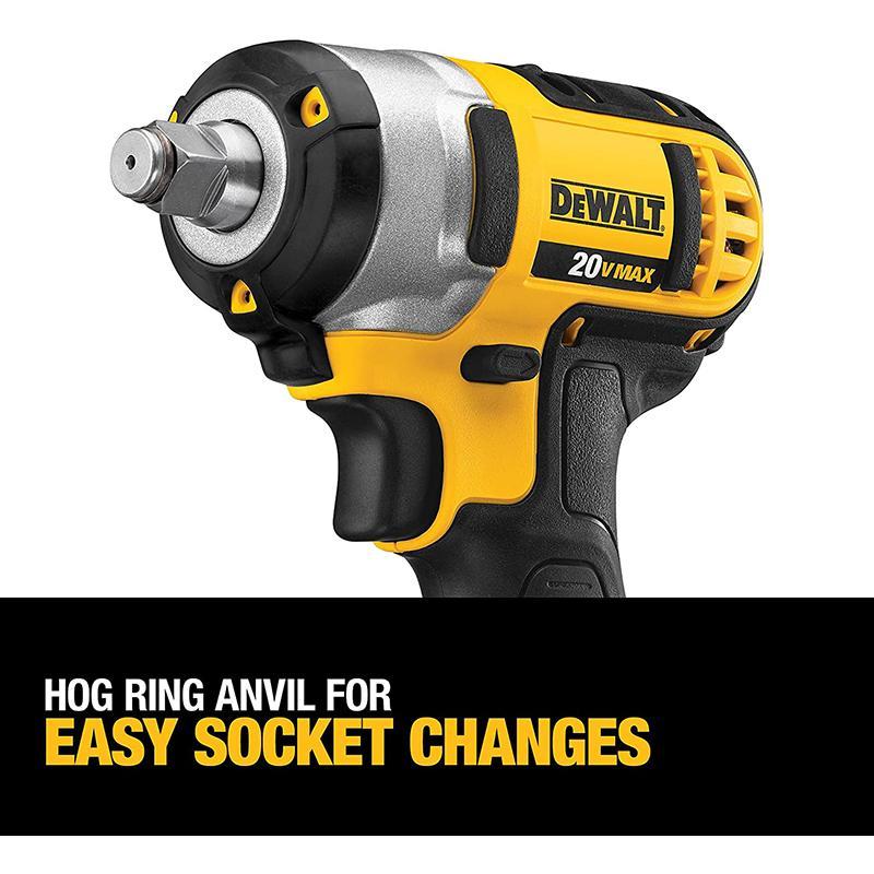 DEWALT 20V MAX Cordless Impact Wrench Kit with Hog Ring, 3-8-Inch (DCF883M2)
