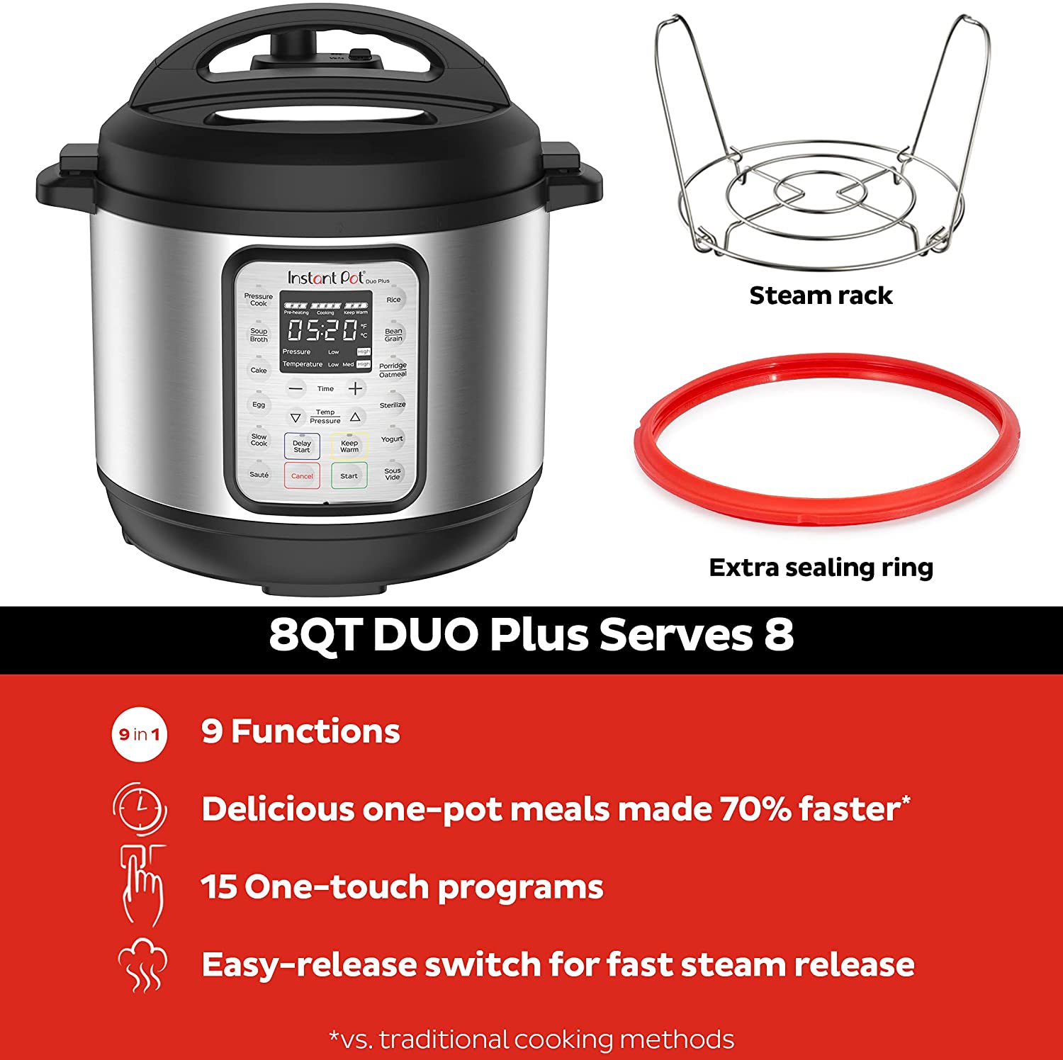 Instant Pot Duo Plus 9-in-1 Electric Pressure Cooker 3-QT - Steel/Black