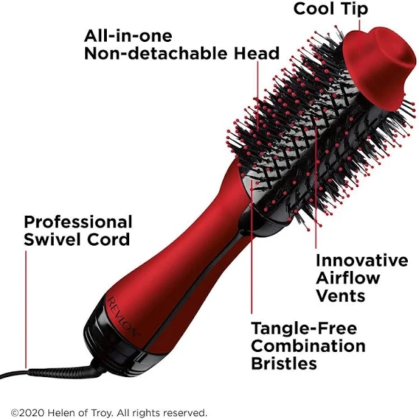 Revlon One-Step Hair Dryer and Volumizer Hot Air Brush, Red