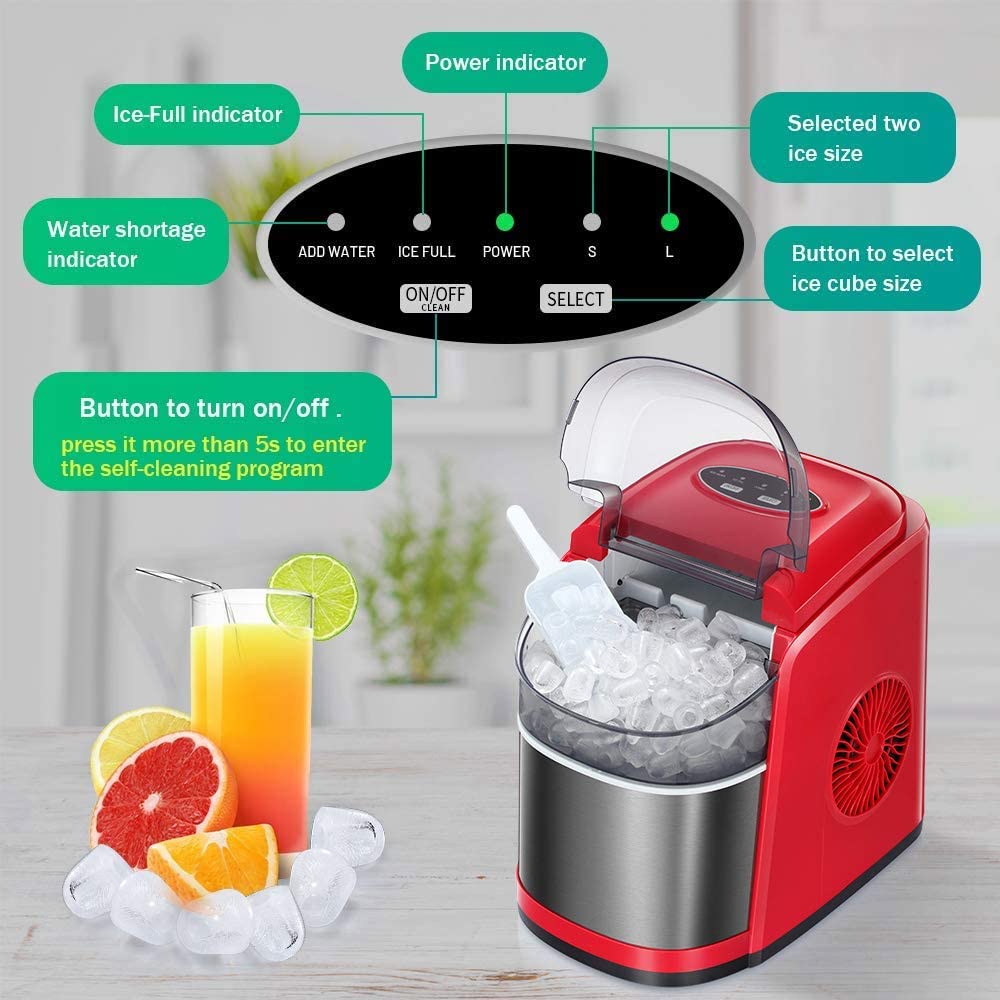 Kismile Counter top Ice Maker Machine - Black and Red