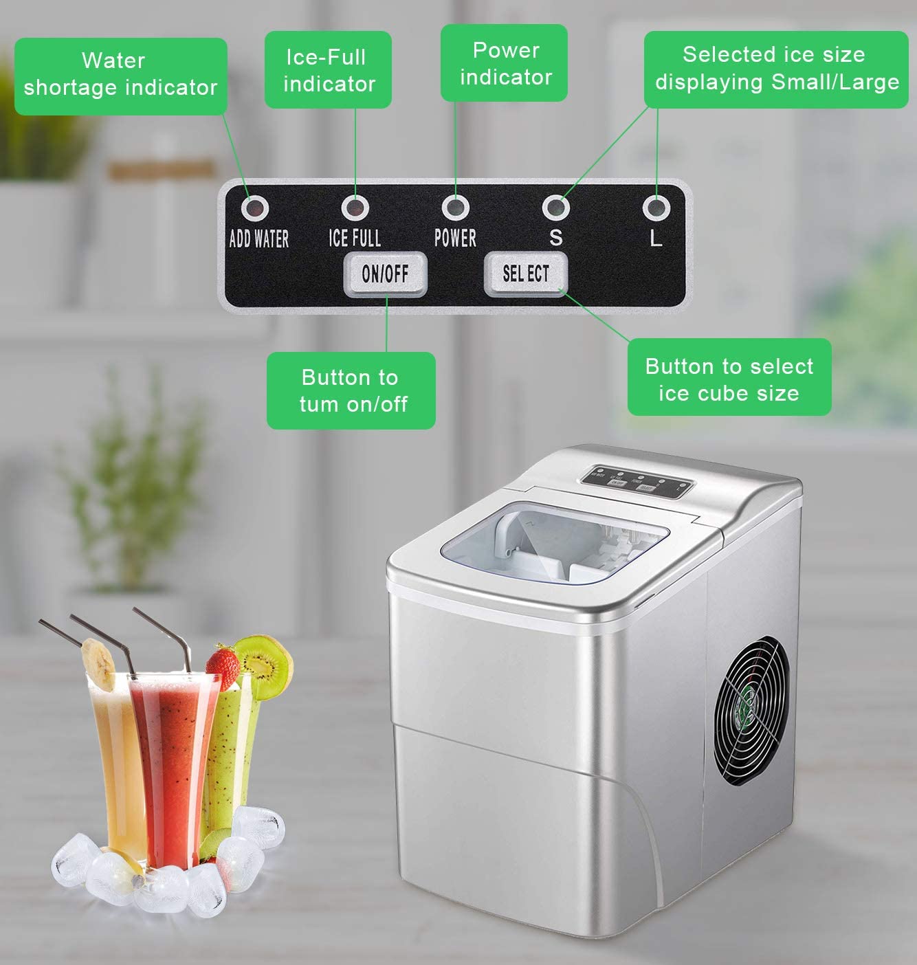 AGLUCKY Compact Automatic Ice Maker - Silver